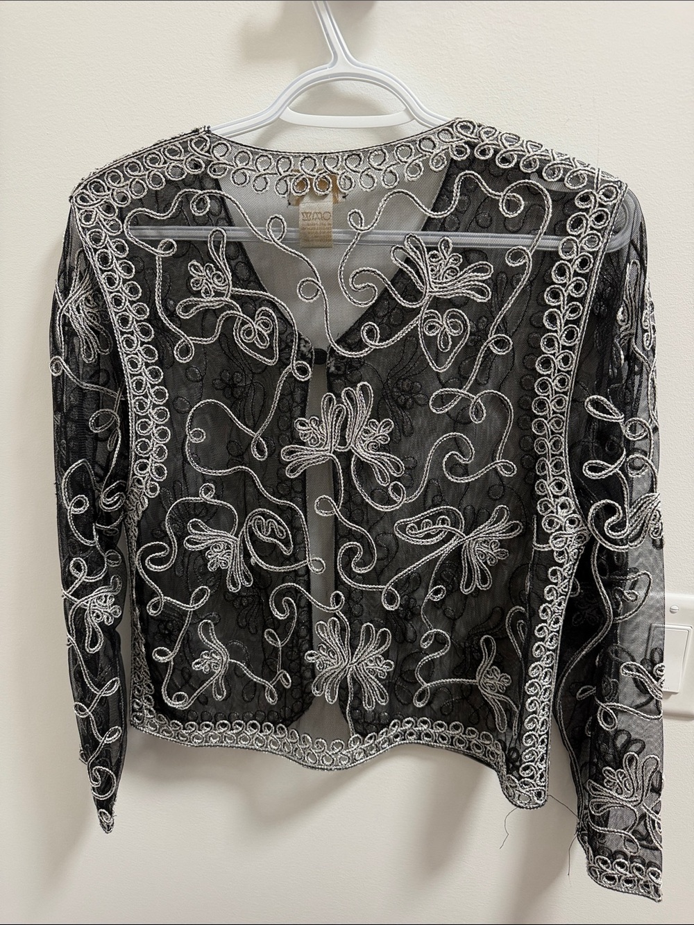Black embroidered Mesh Cropped Pea Coat - Picture 5 of 5